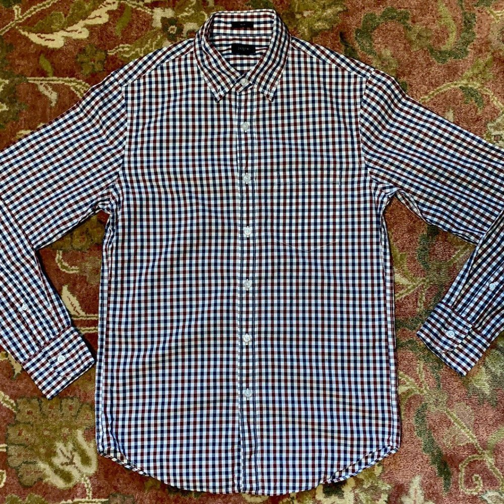 J Crew Mens Long Sleeve Shirt Blue/Red/White Small